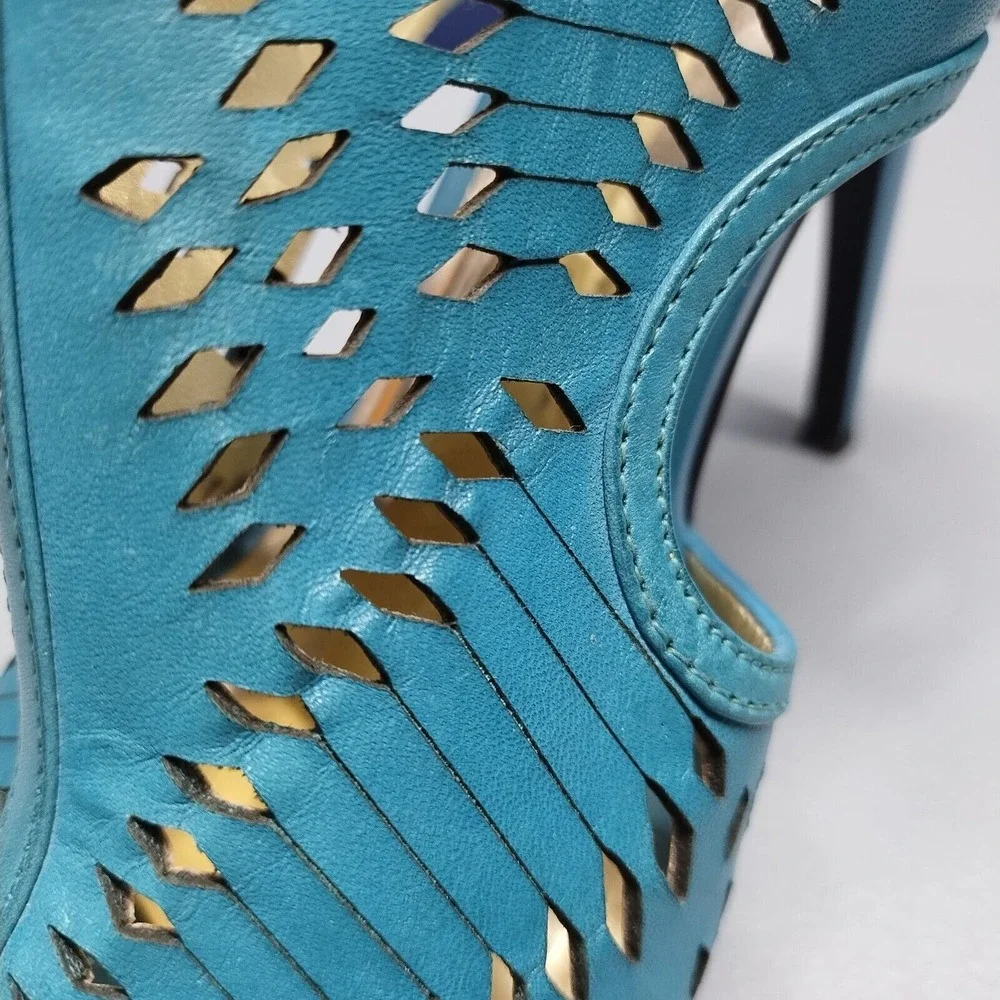 Carlos Santana Joplin Platform Heels Womens 8 Turquoise Leather Cut Out Open Toe